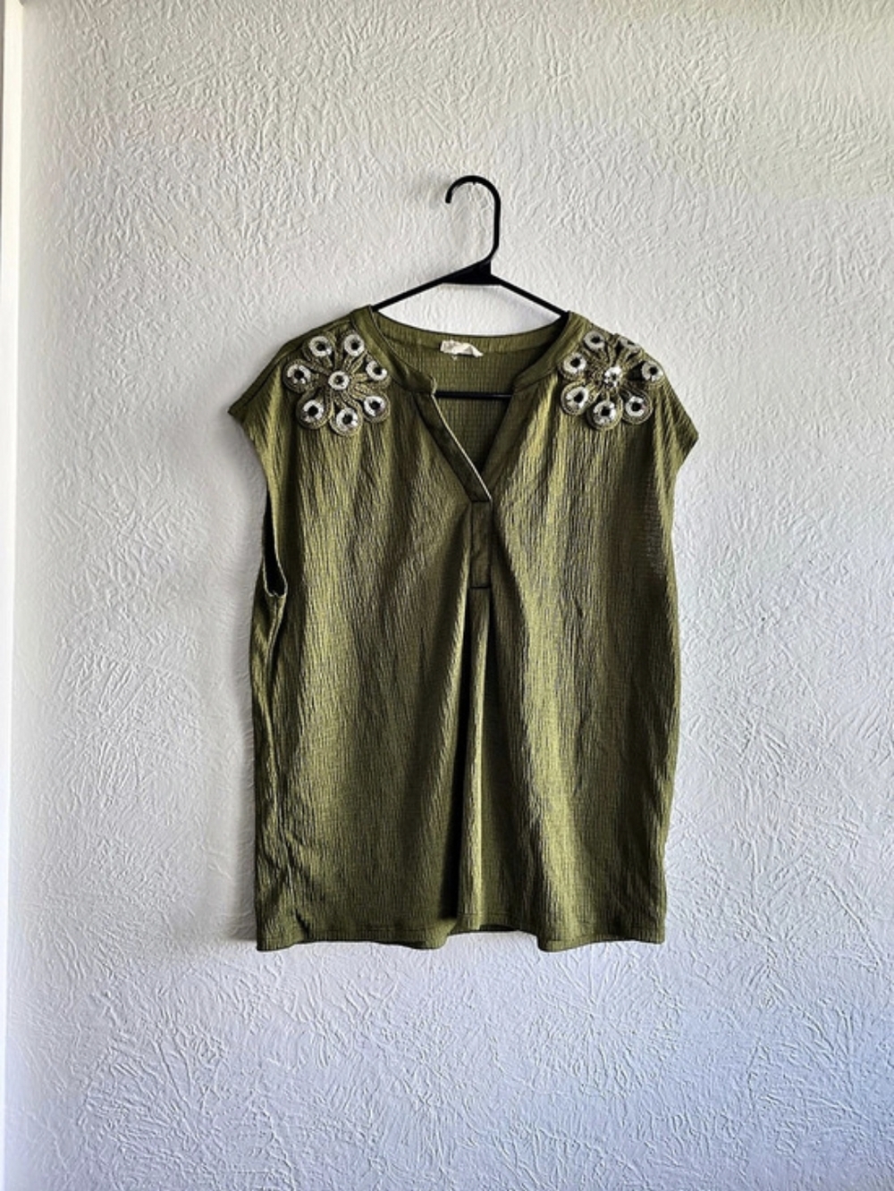 Boho Chic Como Blu Olive Embellished Tunic Size Large